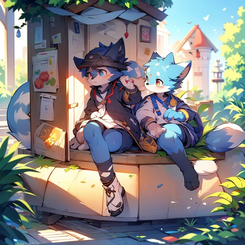 Blue fur, Canine, fox motif, boy, uniform,expensive，One person，