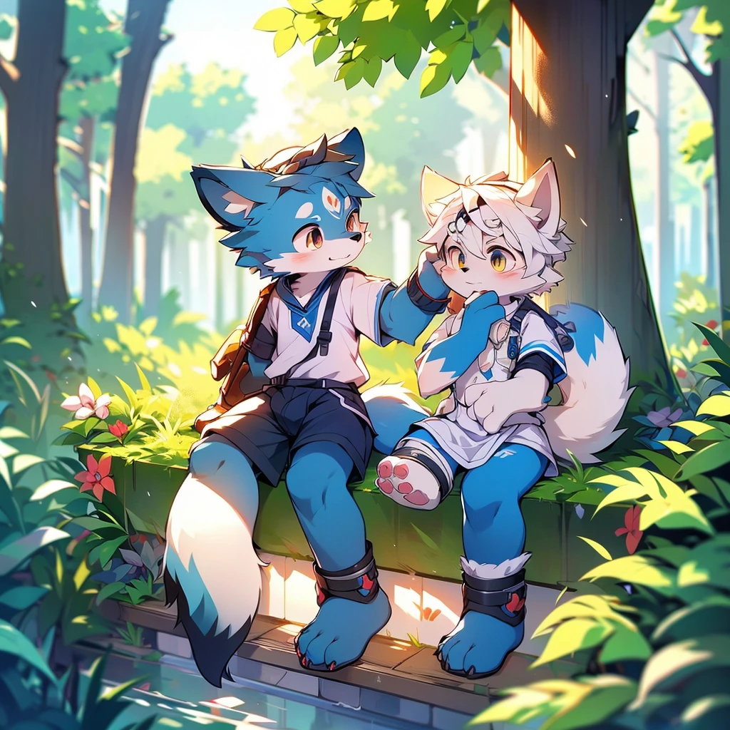Blue fur, Canine, fox motif, boy, uniform,expensive,One person,