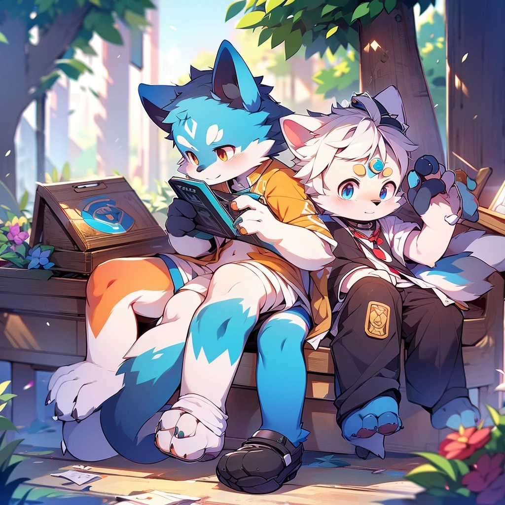 Blue fur, Canine, fox motif, boy, uniform,expensive,One person,