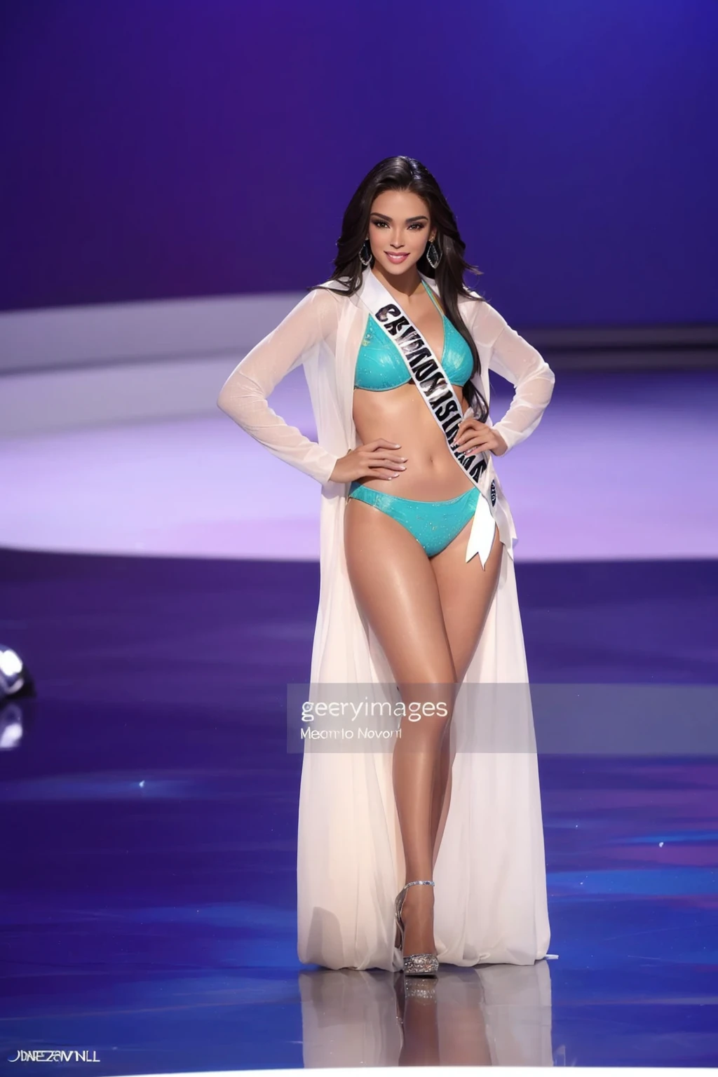 Miss Universo 2013 contestants walk the runway during the pageant at the mgm casino on november 29, 2013 in las, Miss Universo, bikini model, swimsuit model, fotos oficiales, rendering of beauty pageant, disfraz con detalles en azul, fake images, wears a bathing suit, brazilian supermodel, Atuendo: bikini, prenda blanca y verde azulado