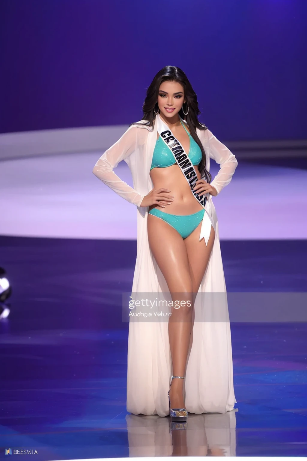 Miss Universo 2013 contestants walk the runway during the pageant at the mgm casino on november 29, 2013 in las, Miss Universo, bikini model, swimsuit model, fotos oficiales, rendering of beauty pageant, disfraz con detalles en azul, fake images, wears a bathing suit, brazilian supermodel, Atuendo: bikini, prenda blanca y verde azulado