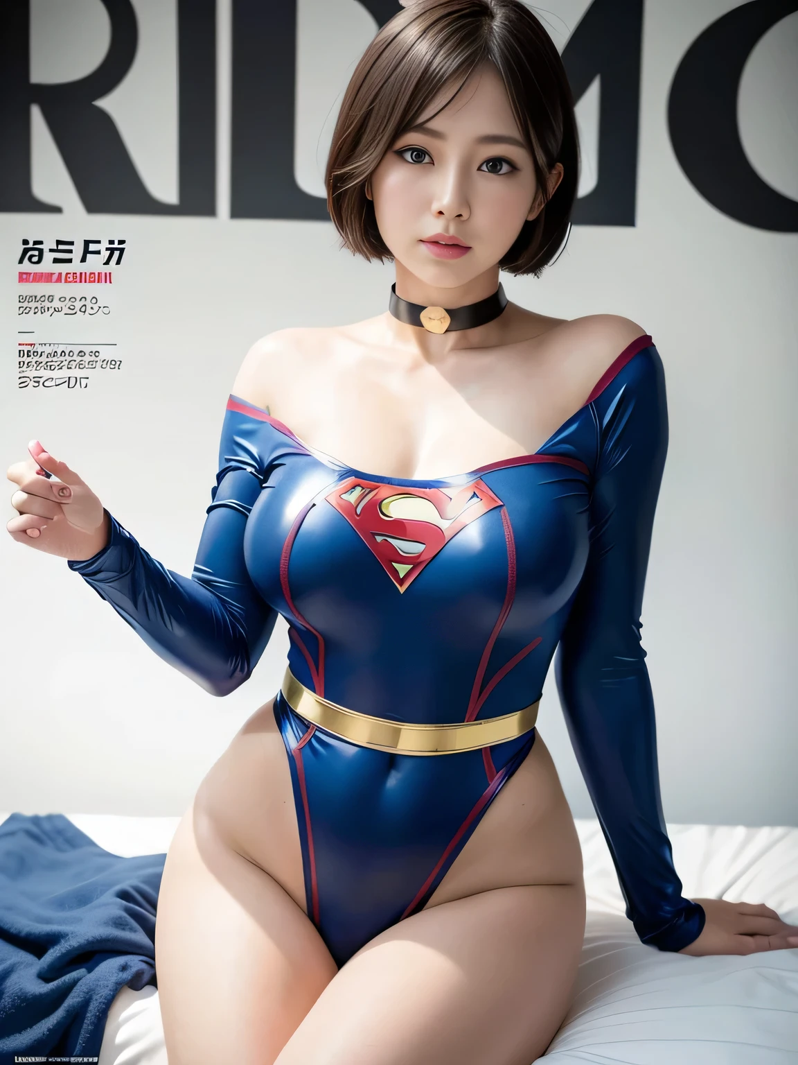 masterpiece、Enamel Supergirl Costume、Short Hair、Hospital operating table、Crisis situation、Big and ample breasts、looking at the camera、Shiny、Off the shoulder、choker、Long sleeve、exy poses to seduce、Sweaty skin、Model Body Type、Alluring、charm、Enchanting、Abused、test subject、victim、Wild、Photorealistic、latex、Expose your belly、athlete、Racing Bloomers、Adult magazine cover layout、