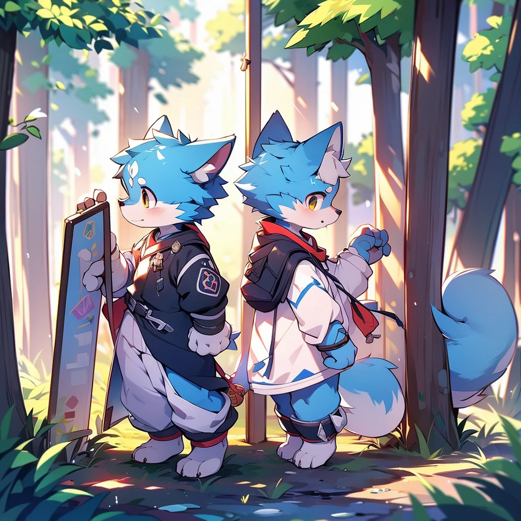 Blue fur, Canine, fox motif, boy, uniform,expensive,Stand on your feet,