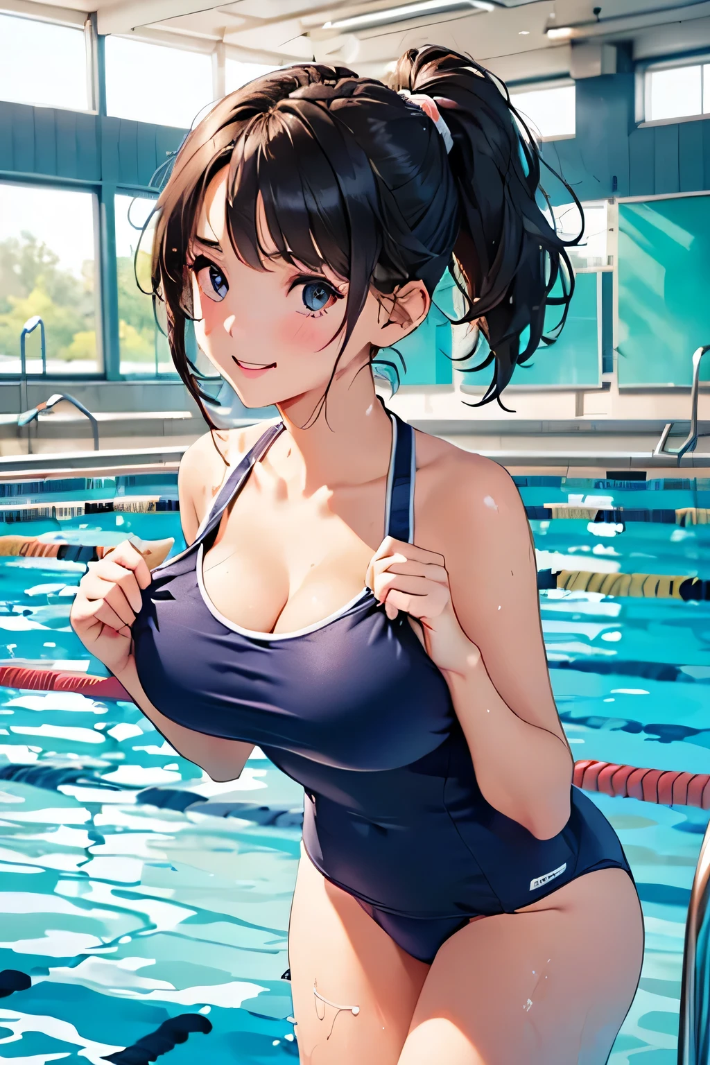 Highest quality、High resolution、Detailed Background、(Beautiful face in every detail:1.4)、Anatomically correct、(Detailed facial expressions)、(Detailed eyes:1.2)、 beauty、cute hair color、Braided Ponytail、Braided bob cut、Braided twin tails、Navy school swimsuit、(Huge breasts:1.2)、Perfect body line、Thick thighs、Please show me your whole body、
(Five beautiful girls in school swimsuits having fun in the school pool:1.5)、
A big smile、Laughing with your mouth open、My whole body is wet、My hair is wet too、A fun atmosphere、Embrace each other、Cute gestures、Accentuate your breasts、cute