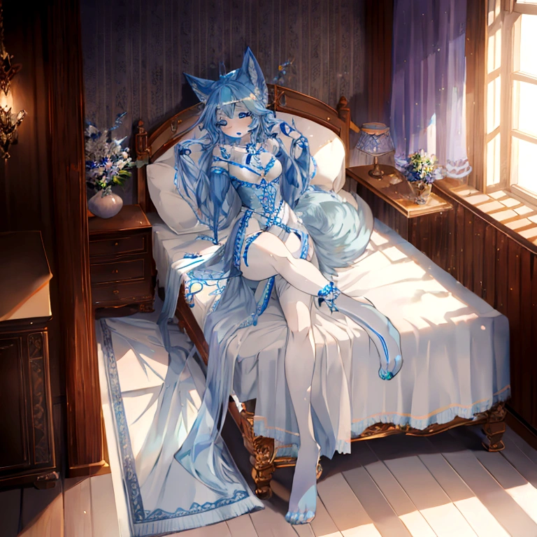 fox Light blue hair beast girl indigo fur fox beast girl
