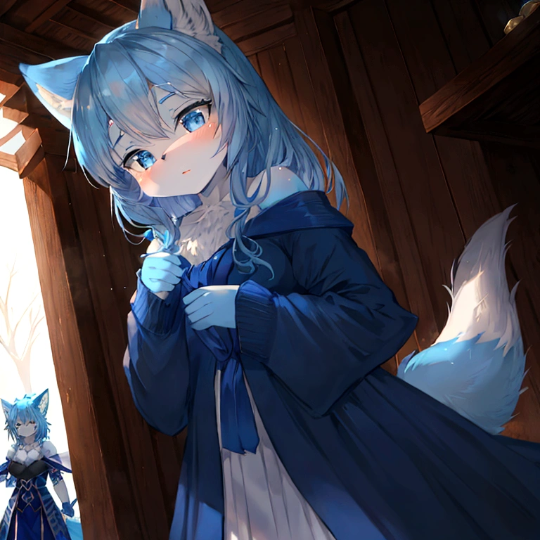 fox Light blue hair beast girl indigo fur fox beast girl