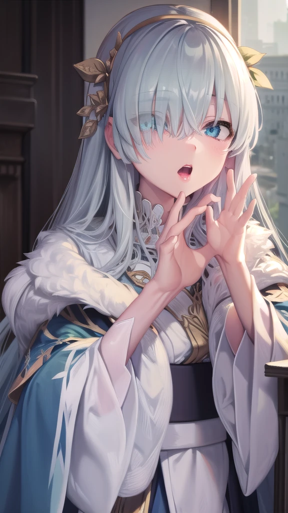 nsfw,fgoanastasia, anastasia, blue eyes, grey hair, hair between eyes, (hair over one eye:1.5), long hair, bangs,
BREAK blue cloak, brown hairband, cloak, dress, fur trim, hairband, royal robe, sash, tachi-e, white dress, wide sleeves,
BREAK looking at viewer,
BREAK indoors,
BREAK (masterpiece:1.2), best quality, high resolution, unity 8k wallpaper, (illustration:0.8), (beautiful detailed eyes:1.6), extremely detailed face, perfect lighting, extremely detailed CG, (perfect hands, perfect anatomy),