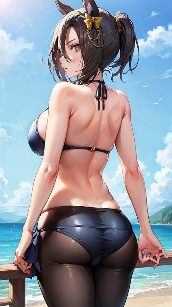 (((masterpiece))),(((High resolution)))、(((perfect face)))、(((Air Groove))), ((bikini)), ((top quality eyes)), ((high resolution face)), detailed face, (detailed texture), (plump), (big tits), ((back)), ((ass))
