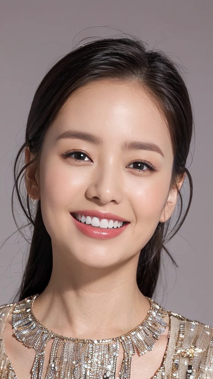 1 female, Dream Background, (Highly detailed body, Highly detailed face, Highest quality:1. Old woman), View your viewers, Toothy smile, I can't see her hands, (Very long layered hair:1.2), (Her thighs are very beautiful:1.3), (8,000 people:1.5), (Nice men'Dress shirt:1.3), (Skin Radiance:1.3), (Huge breasts:1.3), The most beautiful women in Korea, Beautiful bridges, panties,