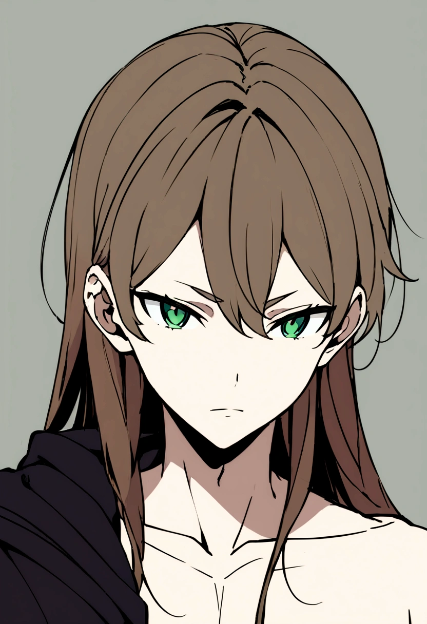 Masterpiece, High quality, High quality of art, best quality, best details, anime lineart, Re:Zero art style, 1boy, boy teenager, dark brown hair, Length of hair to the neck, dark brown green eyes color, Tall stature, black cultist robe, 18-21 years old