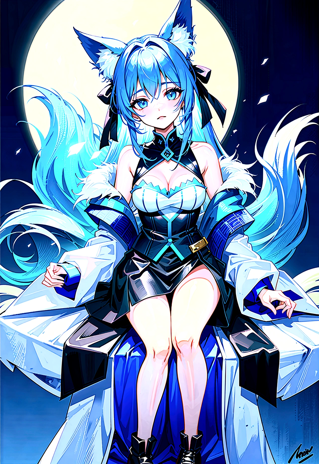 fox Light blue hair 　beast girl　indigo fur　fox beast girl