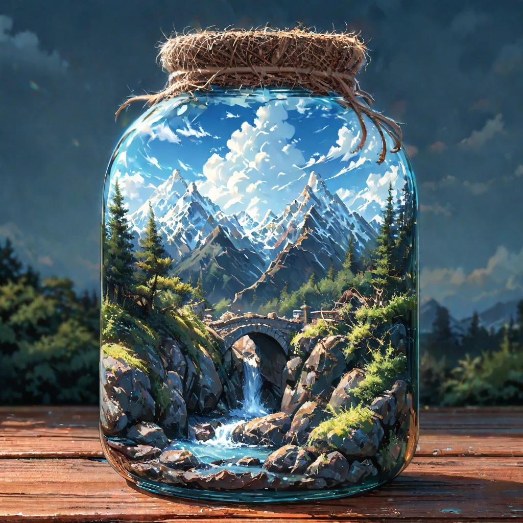 ((anime:1.4,illustration)),(masterpiece, top quality, best quality),(ultra-detailed, absolutely resolution),((16k, high res)),
BREAK {(anime movie by Studio Ghibli Style: 1.5)}

(((many bridge made by mountain, wide view, blue sky, cumulonimbus cloud)) ((cozy lofi illustration:1.4)), 

BREAK { (produces images with information than 40 million pixels with cinematic-like detailed textures shot on a Sony SLR).}

BREAK {(((cinematic look))), soothing tones, insane details, intricate details, hyperdetailed, low contrast, exposure blend, hdr, beautiful blue image, (hi contrast),Sony SLR.}
