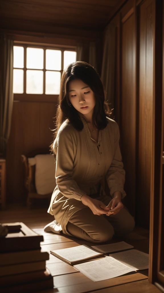 Scene 4: Unveiling the Family Secret
• Description: In an old attic filled with dusty antiques, Sakura finds a hidden diary belonging to her grandmother. She sits on the floor, flipping through the pages with a mixture of curiosity and trepidation. The dim light from a single bulb casts long shadows, emphasizing the gravity of her discovery.
• Mood: Mysterious and emotional.
• Visual Style: Dim, sepia tones with focused light on the diary.
