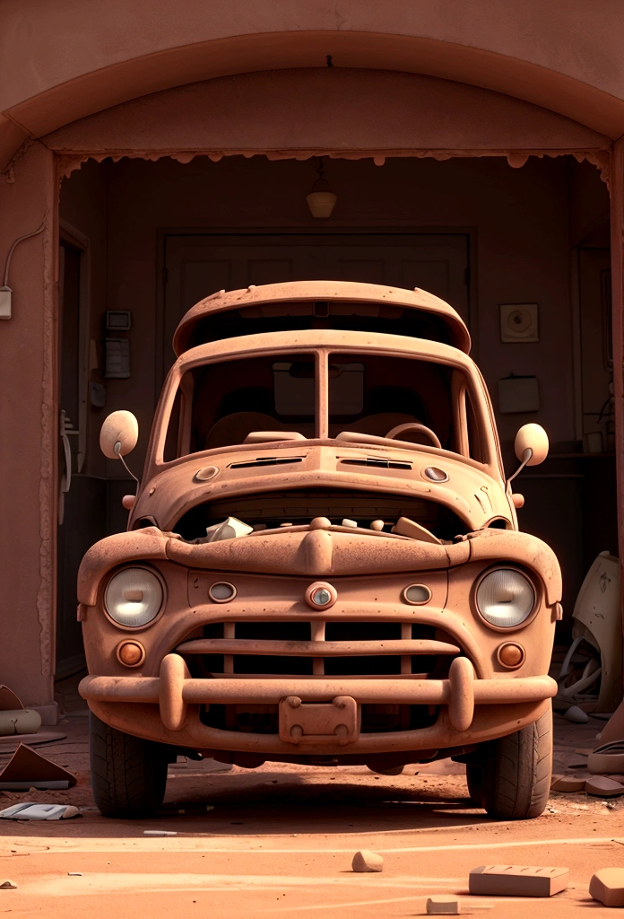 A sepia image of the crashed car to represent the loss of his parents.