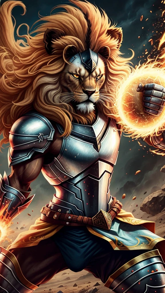 Lion Thundercats,vestido como guerreiro shit com armadura spartana