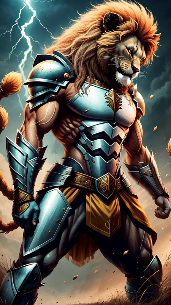 Lion Thundercats,vestido como guerreiro shit com armadura spartana