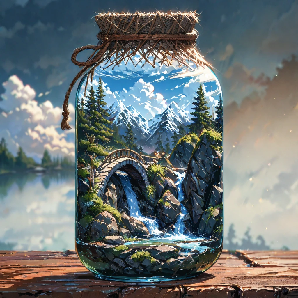 ((anime:1.4,illustration)),(masterpiece, top quality, best quality),(ultra-detailed, absolutely resolution),((16k, high res)),
BREAK {(anime movie by Studio Ghibli Style: 1.5)}

(((many bridge made by mountain, wide view, blue sky, cumulonimbus cloud)) ((cozy lofi illustration:1.4)), 

BREAK { (produces images with information than 40 million pixels with cinematic-like detailed textures shot on a Sony SLR).}

BREAK {(((cinematic look))), soothing tones, insane details, intricate details, hyperdetailed, low contrast, exposure blend, hdr, beautiful blue image, (hi contrast),Sony SLR.}
