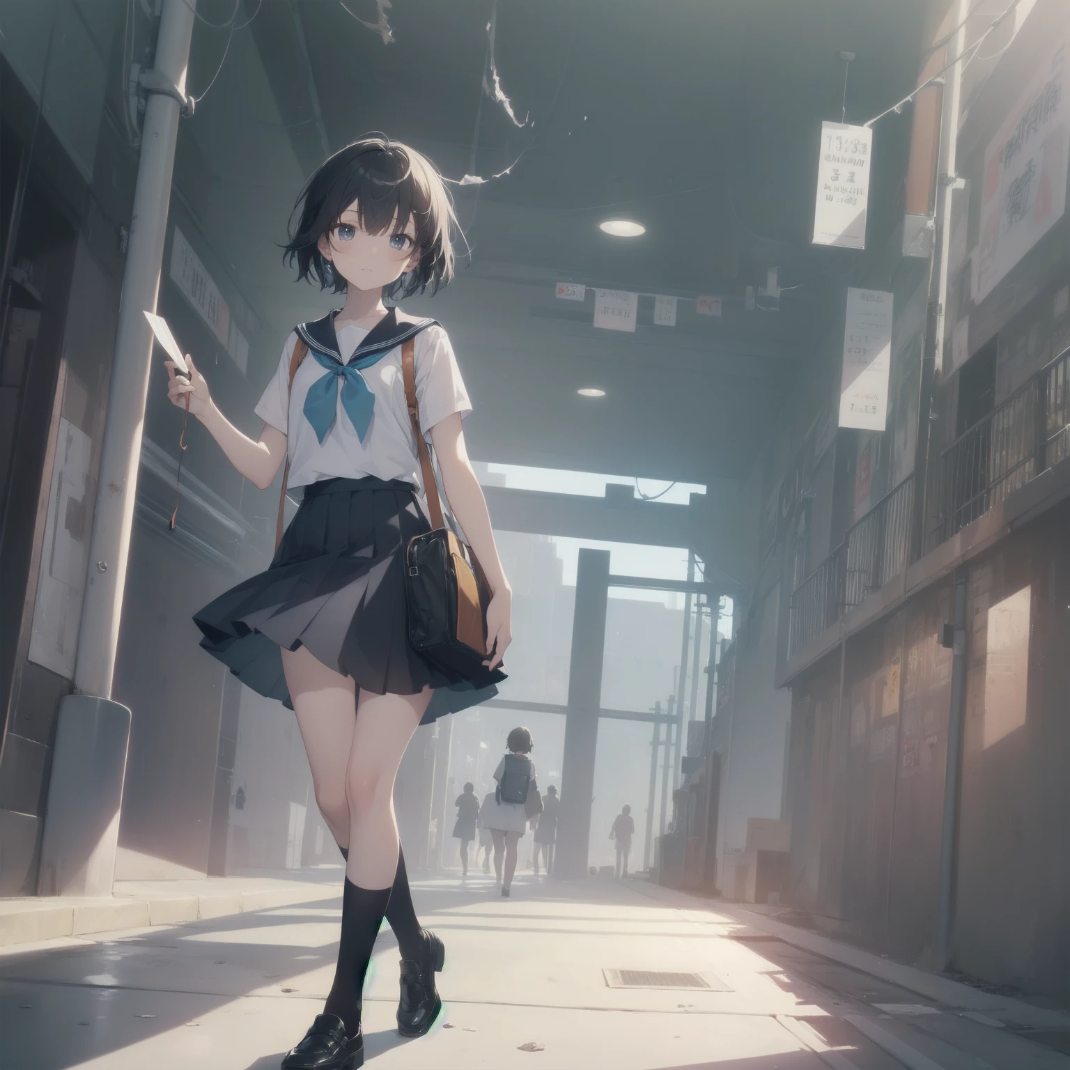ultra-absurdres-Top quality by artist God, ultra-detailed, high resolution, anime moe artstyle, best anime 8k konachan wallpaper, pixiv contest winner, pool:2810, perfect anatomy,break, 1girl, (Please draw a girl walking sleepily to school alone. )break,(Solo,little female, 13-year-old:1.3),Full limbs, complete fingers,a junior high school student, (very short hair), short cut, flat chest, , small butt, small black eyes, beautiful detailed eyes, well-proportioned iris and pupils, expressive eyes, highres detailed hair, soft expression, salor school_uniform, sailor collar, serahuku, bow, pleated skirt,(Detailed Lighting), (Detailed background), in the School commute route. break,super detailed skin, Best cinematic lighting powered by famous artist, 8k,beauty illustration,photoshop_(medium),very aesthetic,break,((artist:takafumi )), artist:clamp ,artist:carnelian ,artist:kantoku ,
