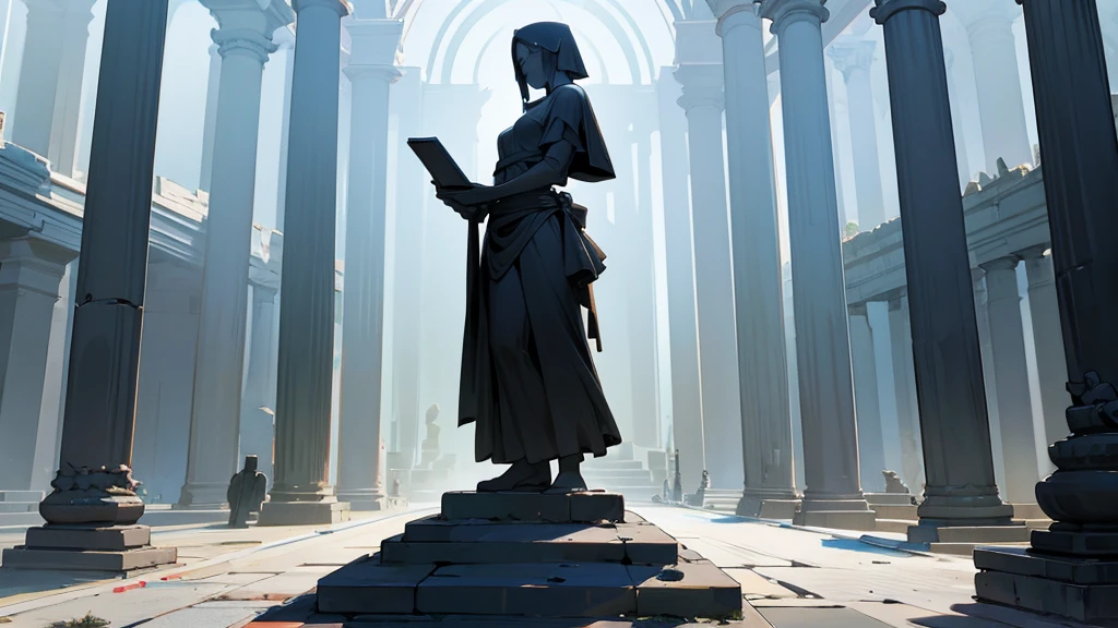 Magestic Statue made of obsidian, ruins, under the surface