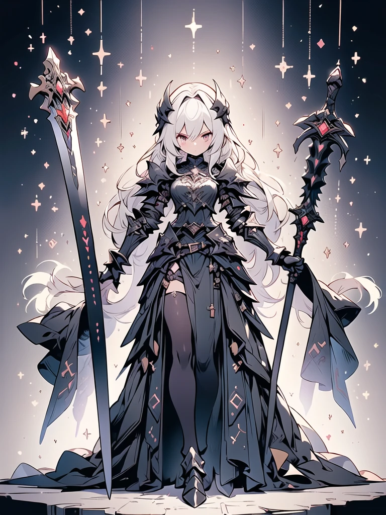 (((masterpiece, best quality, high detailed, 8k))) Design a layout showcase Gaming character, (1girl). Black|Gold clothes, stylish and unique. ((showcase weapon:1.4)), dark scythe. (masterpiece:1.2), (best quality), 4k, ultra-detailed. (Step by step design, layout art:1.5), (luminous lighting, atmospheric lighting). necromancer, ((glove full hands)), (((revealing clothes:1.3))), vambraces, armored legwear, (((full_body_shot:1.4))). {In a haunted graveyard}.
