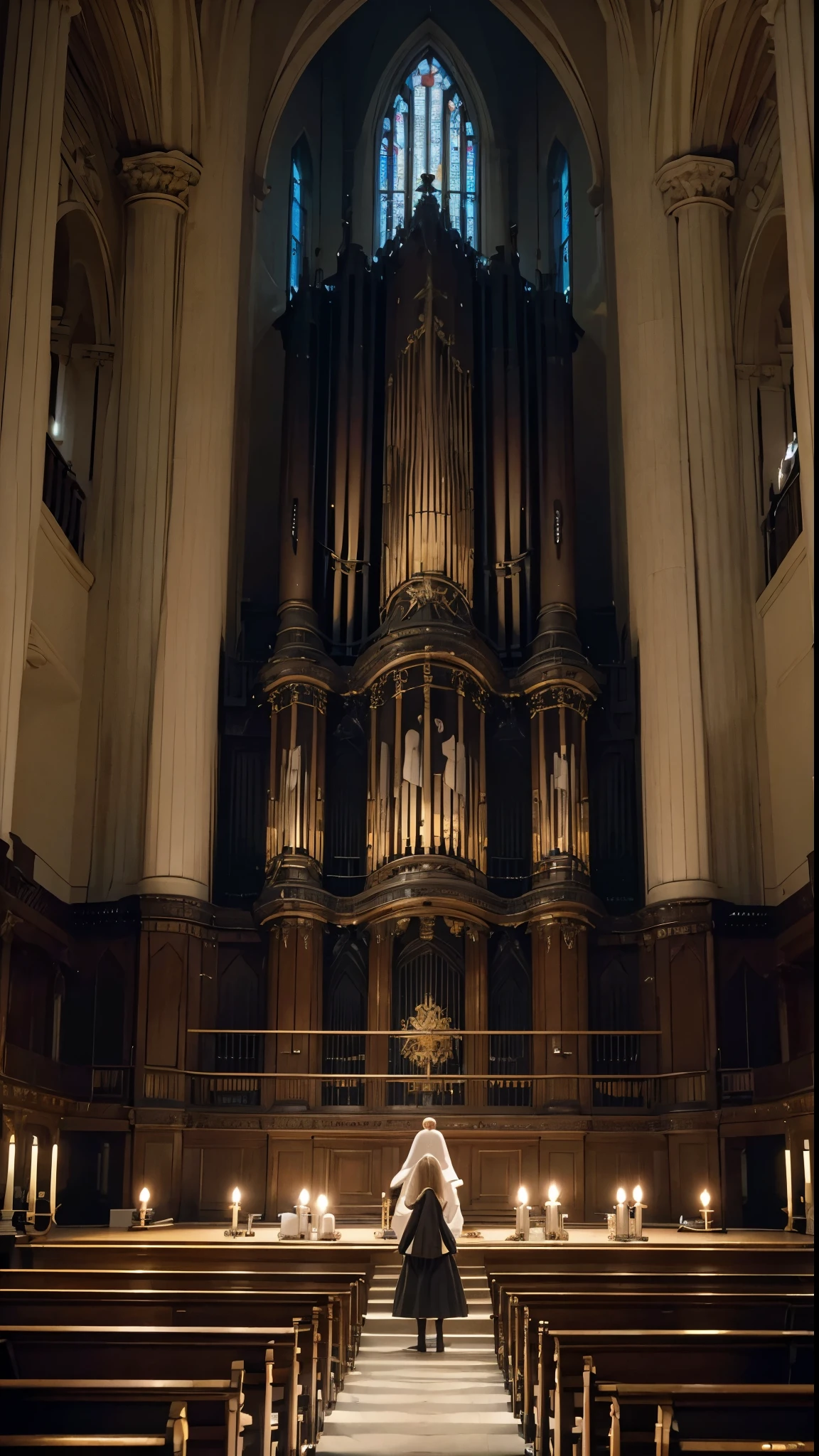 image:8K ultra-high resolution、A solemn and sacred atmosphere of the pipe organ concert ELP Live image(Masterpiece、Detailed Craftsmanship、Great handling of the light、Primelight、Detailed background design、Strong、Film yszilla falls) Emily Lee Pett(Emily Lynne Petter)In the scene of the pipe organ concert with piano