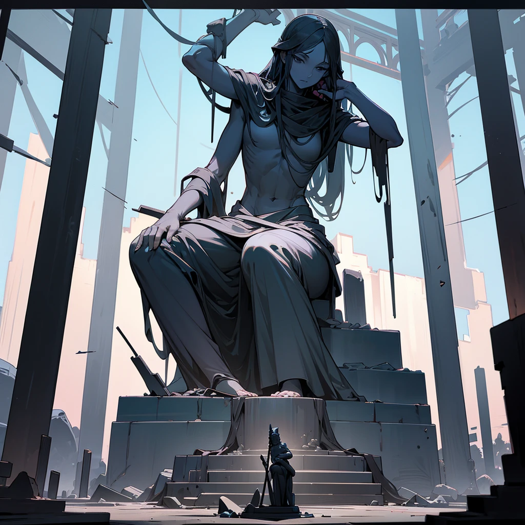 Magestic Statue made of obsidian, ruins, under the surface