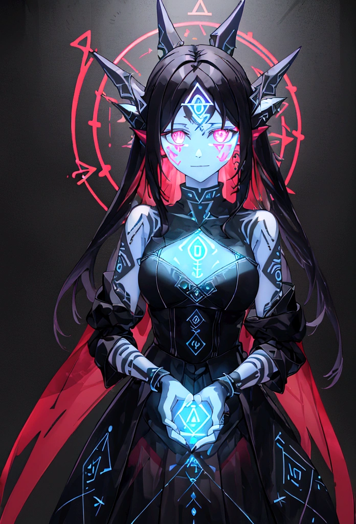4K high resolution, one female, (((Glowing Rune Tattoos))), red and black hair, princess knight pants gown dress, circlet
