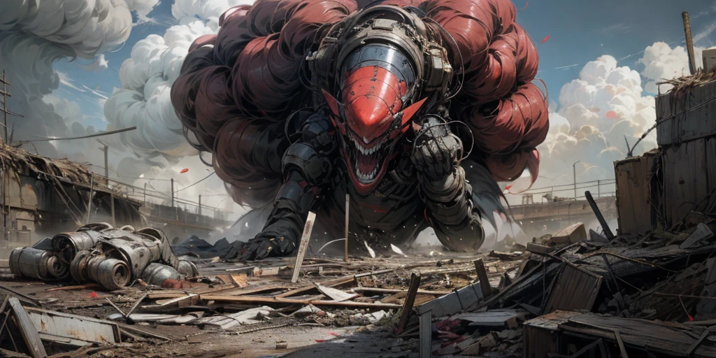 Panoramic image of the final battle of an apocalyptic war