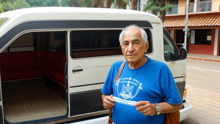 anciano vendedor viajando por todas partes