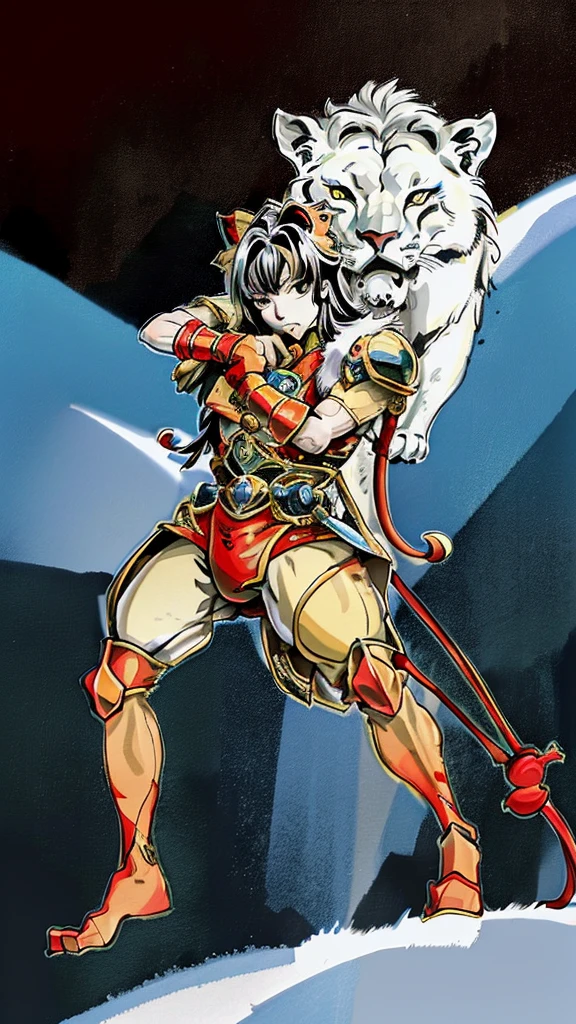 Lion Thundercats,vestido como guerreiro shit com armadura spartana