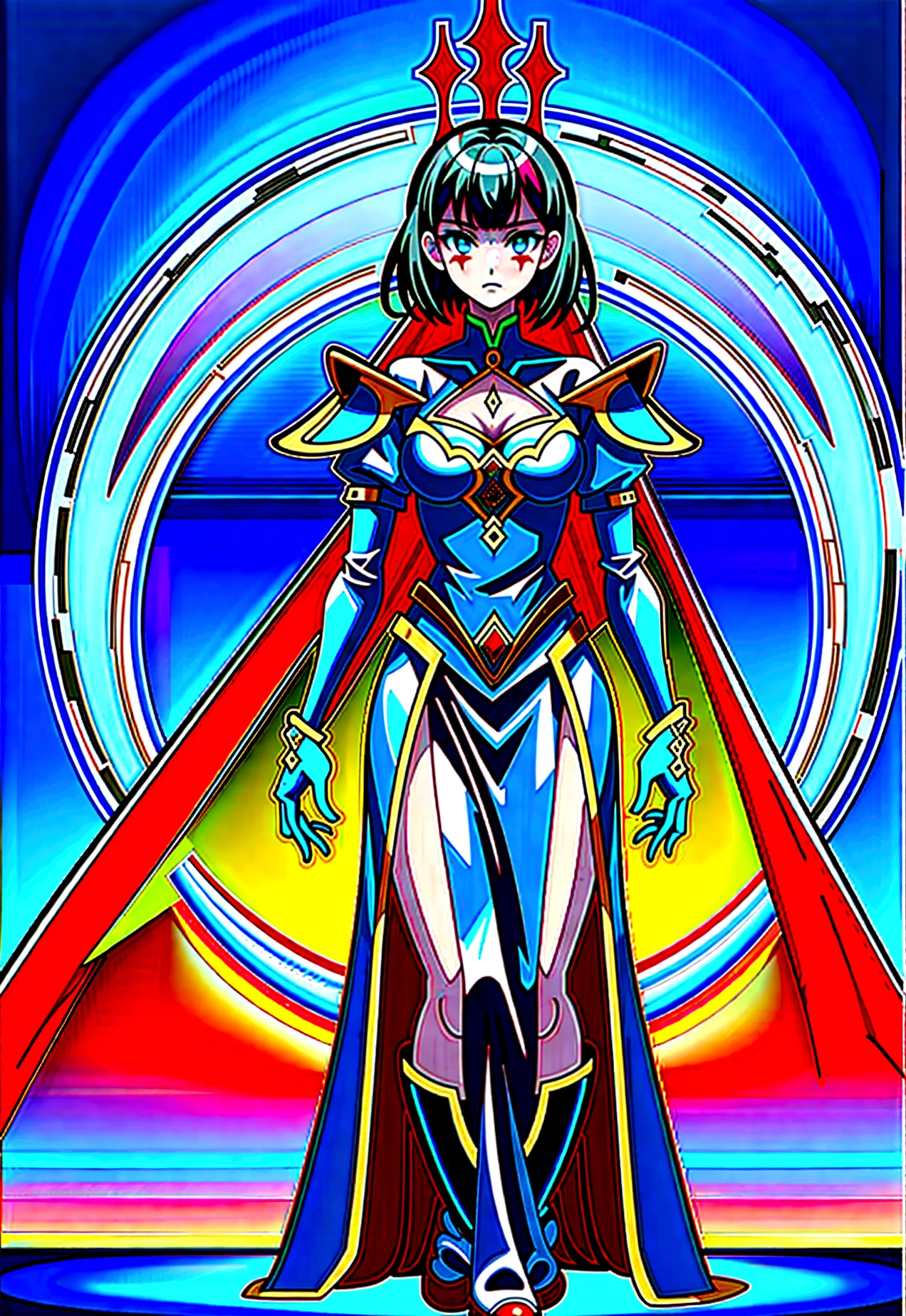 (best quality,4k,8k,highres,masterpiece:1.2),ultra-detailed,,1girl,glowing rune tattoos,red and black hair,princess knight pants gown dress,circlet,fantasy,epic,dramatic lighting,cinematic,digital painting