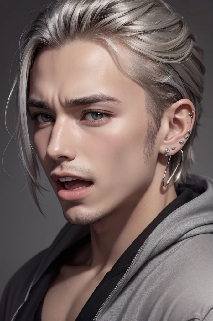 Image of a male mouth with a silver ring (piercing)