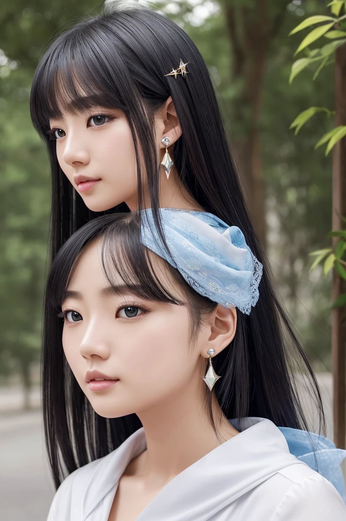 Vertical screen、8k、It depicts a beautiful Japanese girl with long black hair.。Her hair is straight、It reflects light and gives off a beautiful shine.。The tip of the hair has a blue gradient.、Adds a unique accent to the overall atmosphere.。Her hair flutters in the wind.、It features a depiction of movement.。
Her eyes are a very bright blue、Eye-catching。The eyes are deep、It shines like a jewel。Her eyes are fixed on the camera、Make a strong impression on the viewer。Her eyes are delicately drawn、Long eyelashes stand out。
Her skin is very smooth、It has a ceramic-like texture。There is a slight redness on the cheeks、Enhances natural beauty。Lips are pink、Soft lines are drawn。Overall、Her expression is calm, but、It exudes a mysterious atmosphere。
Her star-shaped earrings sparkle、Her simple yet gorgeous accessories enhance her beauty even more.。The earrings reflect light、It enhances the overall brightness of the image。
The background is simple、A pale blue gradation spreads。The simplicity of the background makes her figure stand out even more.、The overall composition is very well balanced.。The light and shadow effects in the background give her hair and skin beautiful highlights.。
The use of light is also very clever.、The light on her face and hair is soft.。especially、The way the light reflects off the blue of her hair is beautifully depicted.。The contrast of light and shadow gives the whole piece a three-dimensional look.、Makes her look real。
as a whole、This image is very realistic, but、Contains fantastic elements。Her natural beauty and the simplicity of the background are a perfect match.、It offers a highly engaging visual experience。This work is packed with realistic depictions and artistic elements that users love.。