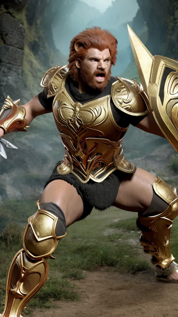 Lion Thundercats,vestido como guerreiro shit com armadura spartana