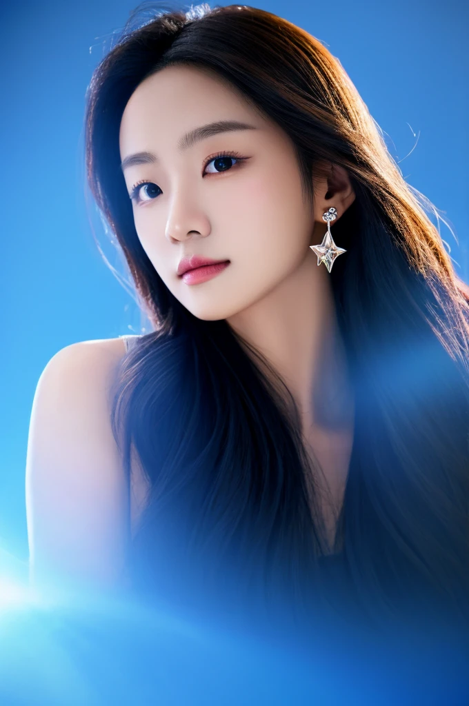 Vertical screen、8k、It depicts a beautiful Japanese girl with long black hair.。Her hair is straight、It reflects light and gives off a beautiful shine.。The tip of the hair has a blue gradient.、Adds a unique accent to the overall atmosphere.。Her hair flutters in the wind.、It features a depiction of movement.。
Her eyes are a very bright blue、Eye-catching。The eyes are deep、It shines like a jewel。Her eyes are fixed on the camera、Make a strong impression on the viewer。Her eyes are delicately drawn、Long eyelashes stand out。
Her skin is very smooth、It has a ceramic-like texture。There is a slight redness on the cheeks、Enhances natural beauty。Lips are pink、Soft lines are drawn。Overall、Her expression is calm, but、It exudes a mysterious atmosphere。
Her star-shaped earrings sparkle、Her simple yet gorgeous accessories enhance her beauty even more.。The earrings reflect light、It enhances the overall brightness of the image。
The background is simple、A pale blue gradation spreads。The simplicity of the background makes her figure stand out even more.、The overall composition is very well balanced.。The light and shadow effects in the background give her hair and skin beautiful highlights.。
The use of light is also very clever.、The light on her face and hair is soft.。especially、The way the light reflects off the blue of her hair is beautifully depicted.。The contrast of light and shadow gives the whole piece a three-dimensional look.、Makes her look real。
as a whole、This image is very realistic, but、Contains fantastic elements。Her natural beauty and the simplicity of the background are a perfect match.、It offers a highly engaging visual experience。This work is packed with realistic depictions and artistic elements that users love.。