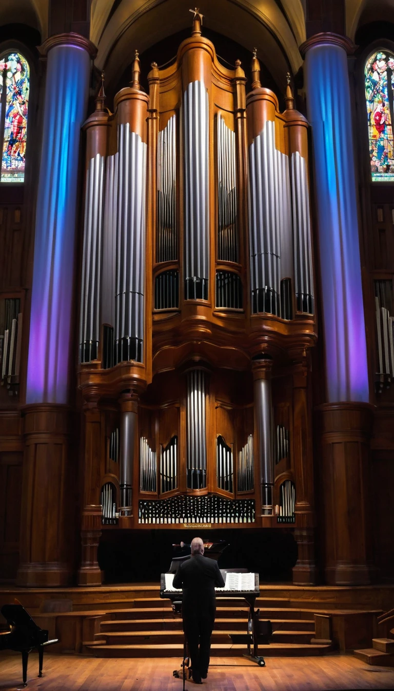 image:8K ultra-high resolution、The solemn and sacred atmosphere of the pipe organ concert ELP Live(masterpiece、Meticulous craftsmanship、Good handling of light、Splendor、Detailed background design、Powerful、The film falls) Emily Lee Pett(Emily Lynne Petter)In the scene of the pipe organ concert with piano,、 Church in Elizabethtown, Pennsylvania