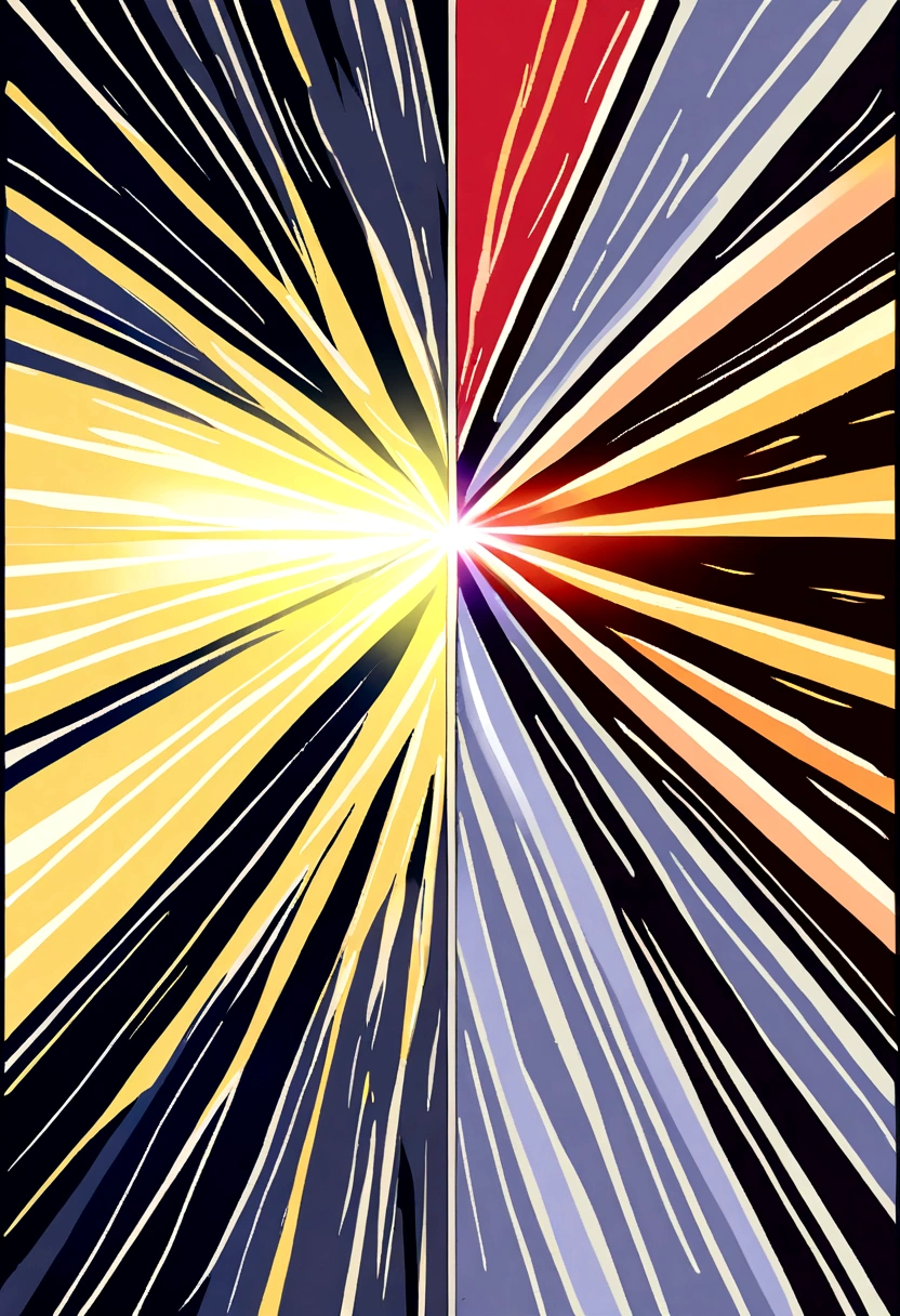 generate an image: Illustration 2: Photons vs Light Source Split image: On one side, a single bright point represents a photon. On the other side, a broad beam of light represents a light source.