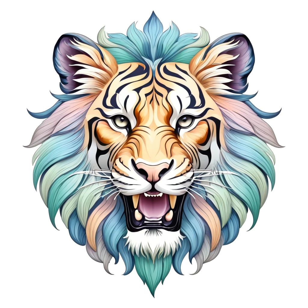 Tiger emblem, majestic and graceful, rich composition, pastel colors, no background, top quality image.