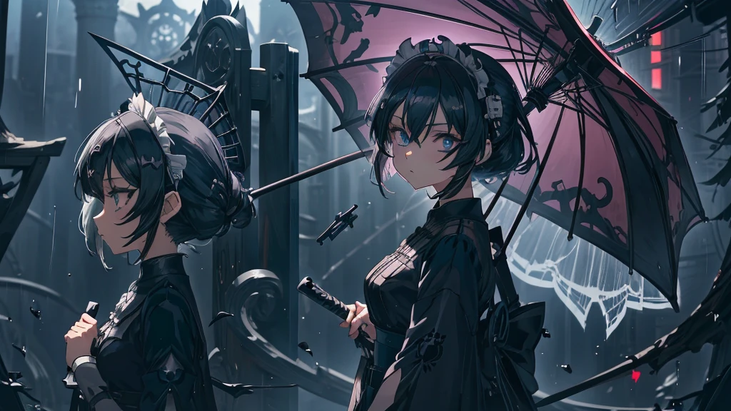 Anime Girls with black hair and blue eyes holding an umbrella, gothic maiden Anime Girls, Anime Girls in a maid costume, 1 7 year old anime goth girl, Anime Girls wearing a black dress, Cute girl anime visuals, Rorish, Anime Moe Art Style, Anime Styleに, (Anime Girls), Anime Style, black, Beautiful anime style