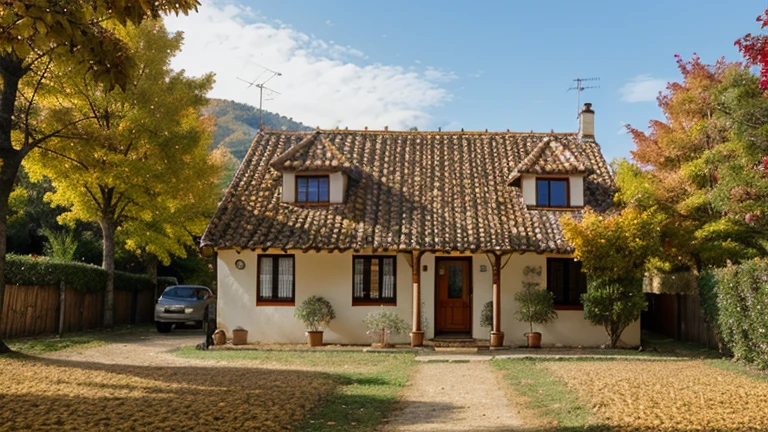 warm and homely house, in autumn, una hoja en la entana