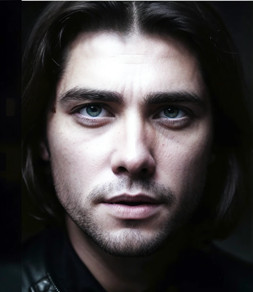 high details men photo Improve 8k quality, analog foto criminal carismatic worry young men portrait jake gyllenhaal style, in cotton jacket, caucasian, medium long black hair, high details, white background, enigmatic look, light scales snake on the cheeks, black eagle eyes, very strong men, bad guy, photo realistic cinematic Improve 8k quality low key lighting, sony a9ii, 100mm macro lens, cinematic look, vibrant color palette, captivating mood, (cinematic shot, film grain:1.1)