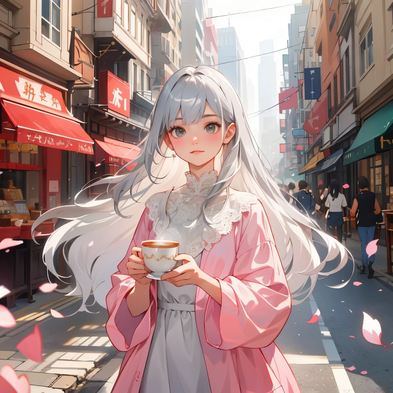 (（（highest quality、Masterpiece、Normal body、8k、Detailed face、Ultra-precision、Normal hand、Normal finger、５Finger、Highest）））Beautiful girl with gray silver hair、Princess、Absolute Being、Twilight Dress、White and black skirt.、metal boots、Death Scythe、Game Scythe、Grim Reaper&#39;s Scythe、disaster々New Scythe、disaster々Aura、reap the soul、death penalty、Grim Reaper、grim Reaper、collapsing universe、Dimensional Destruction、The End of the Galaxy、Combat Ready、Death Scytheを振りかぶる、He lowers his waist, holds the scythe in both hands and swings it over his shoulder, red eyes, light red eyes, beautiful clear eyes