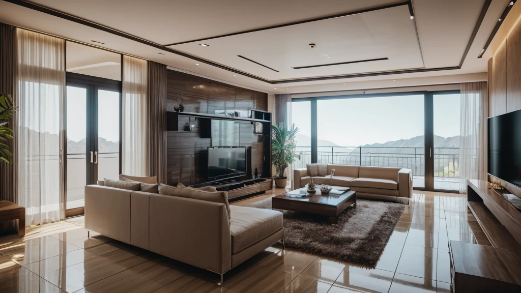 there is a living room with a couch and a table in it, ,Residential area, Luxurious surroundings, living room, archviz, modern living room, celestial beings, , in house, Residential, Natural light. 8k ,Ultra-realistic, Ultra-realistic,, Video Ray,Refreshing,Western style,Flooring