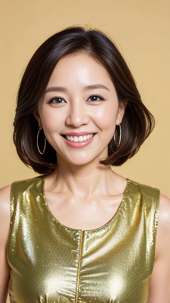 1 female, Dream Background, (Highly detailed body, Highly detailed face, Highest quality:1. Old woman), View your viewers, Toothy smile, I can't see her hands, (Very long layered hair:1.2), (Her thighs are very beautiful:1.3), (8,000 people:1.5), (Nice men'Dress shirt:1.3), (Skin Radiance:1.3), (Huge breasts:1.3), The most beautiful women in Korea, Beautiful bridges, panties,