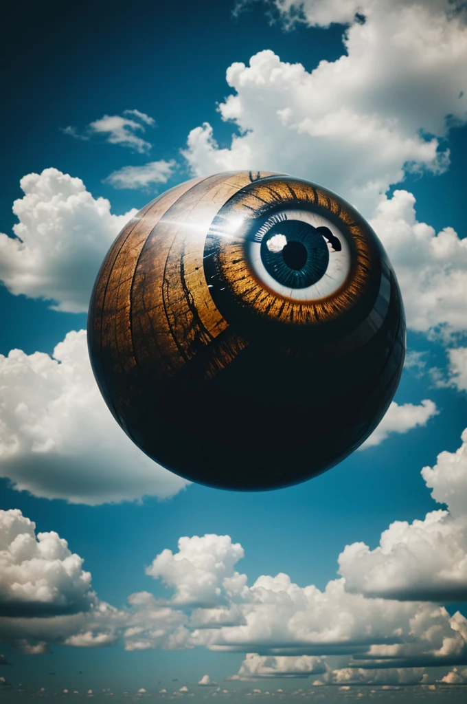 Giant eyeball in the shadows far away with a cloud like surface