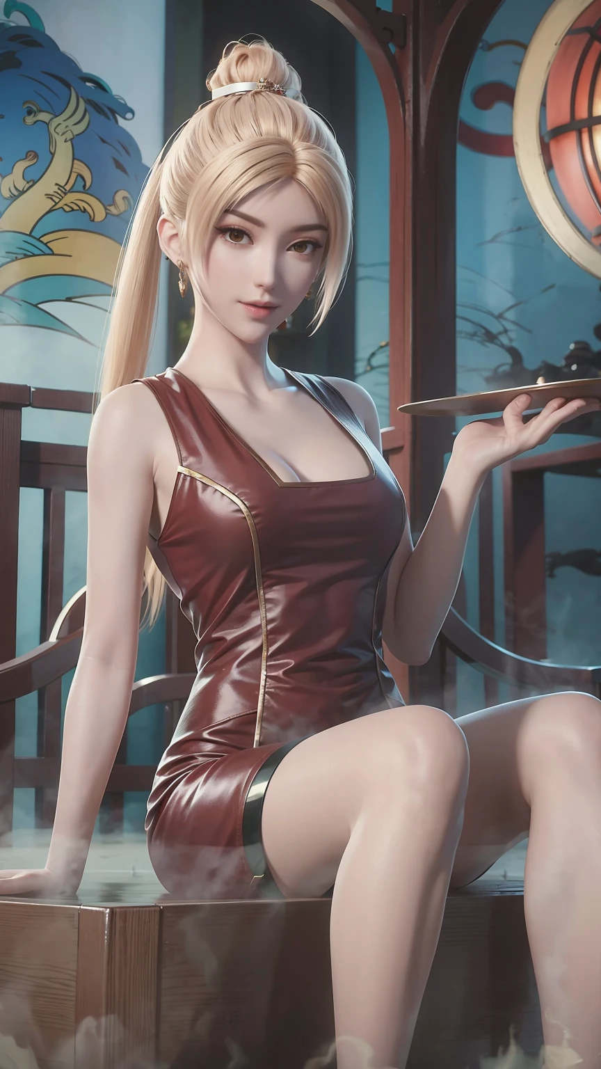 Beautiful woman in red sailor suit, Exorcism, Sit in a Chinese temple, The dragon is winding, Anime Girl Cosplay, Roleplay pictures, Anime role playing, Sailor Moon style, Realistic style, Cinema machine shooting, 8K Native, Lighting Effects, Attractive anime girl, Beautiful and attractive anime woman, Anime Goddess
