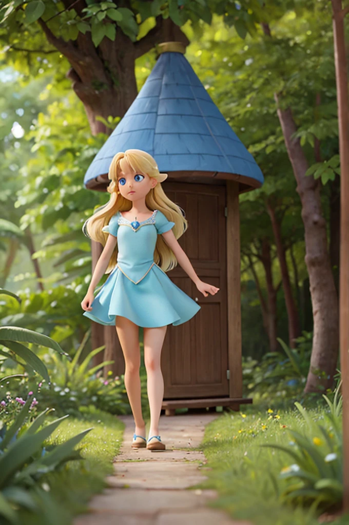 the one with long blonde hair and light blue eyes follows the fairy with short blonde hair into the woods
they hold hands