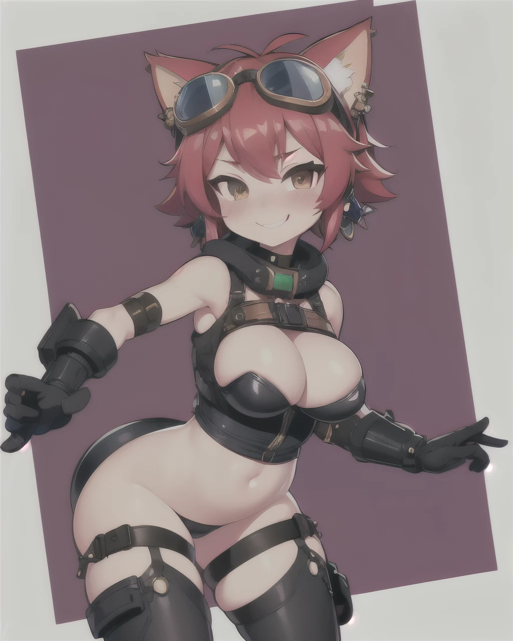 rivet, lombax, anthro, female, goggles, goggles on head, fur, cybernetic arm, breasts, smile, earrings, blushing, tomboy, big breasts, cute, sexy,big ass