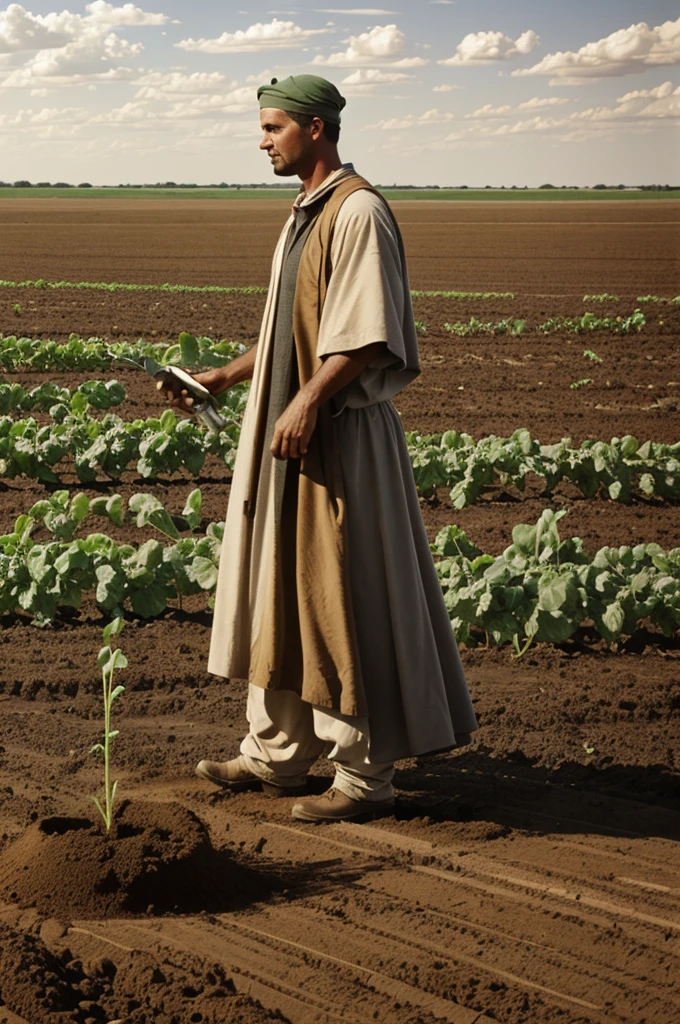 Image that represents the parable of the sower with the types of soil and the scattered seeds
