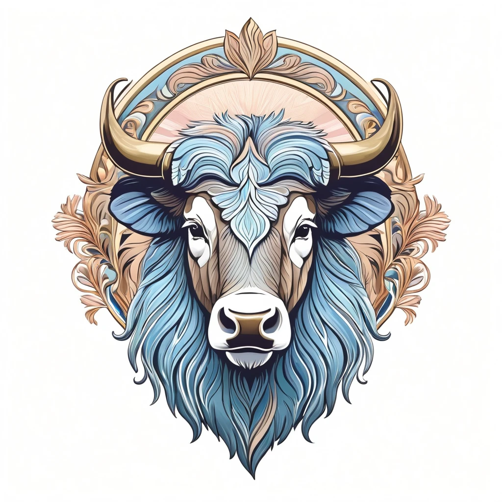 bison emblem, majestic and graceful, rich composition, pastel colors, no background, top quality image.